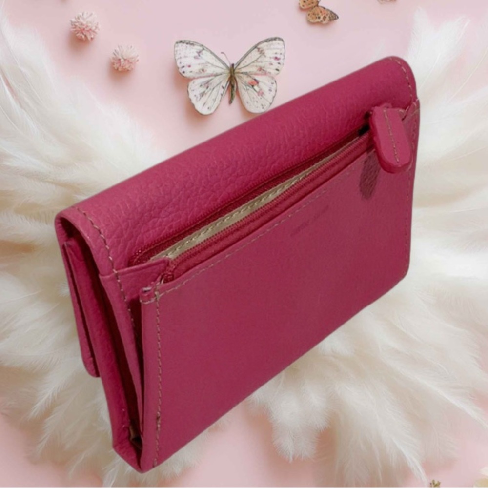 FOSSIL Pebbled Leather Trifold Pink Wallet - Picture 5 of 9